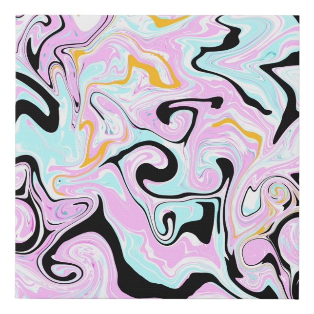 Fluid Art  Cotton Candy Pink, Teal, Black and Gold Faux Canvas Print (Front)