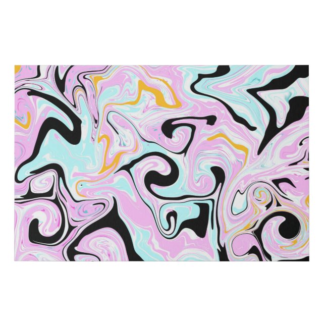 Fluid Art  Cotton Candy Pink, Teal, Black and Gold Faux Canvas Print (Front)