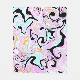 Fluid Art Cotton Candy Pink, Teal, Black and Gold Fleece Blanket