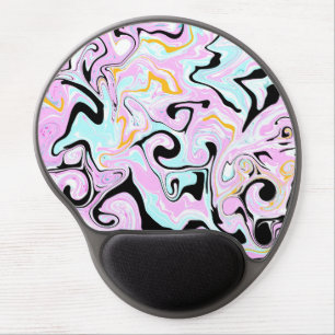 Fluid Art Cotton Candy Pink, Teal, Black and Gold Gel Mouse Pad