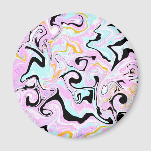 Fluid Art  Cotton Candy Pink Teal Black and Gold Magnet