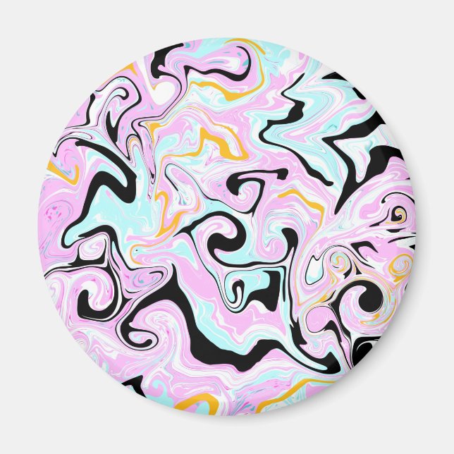 Fluid Art  Cotton Candy Pink, Teal, Black and Gold Magnet (Front)