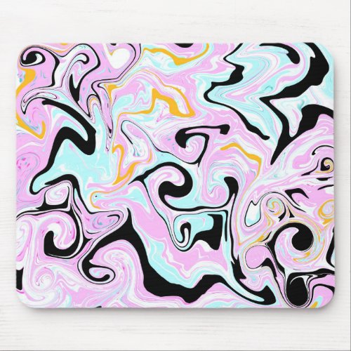 Fluid Art  Cotton Candy Pink Teal Black and Gold Mouse Pad