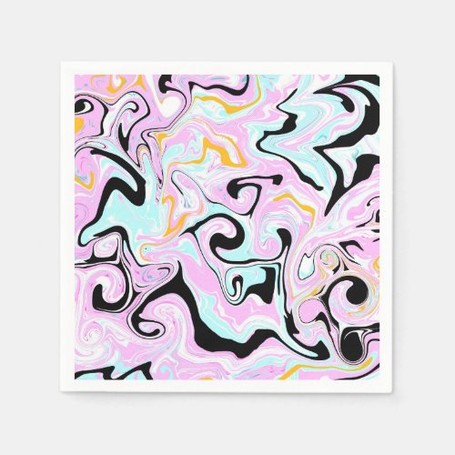 Fluid Art  Cotton Candy Pink Teal Black and Gold Napkins