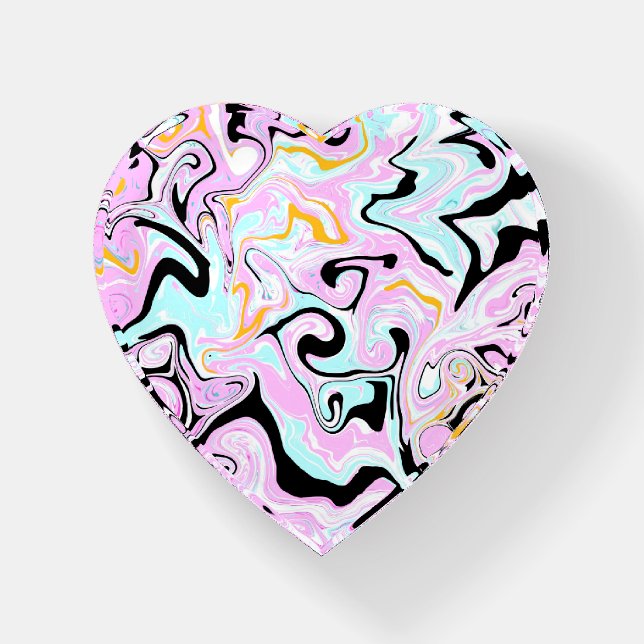 Fluid Art  Cotton Candy Pink, Teal, Black and Gold Paperweight (Front)