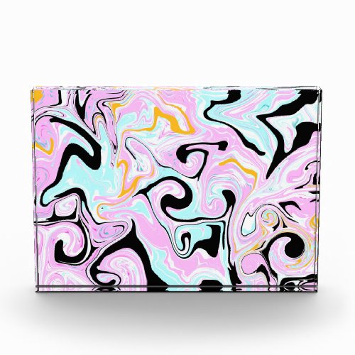 Fluid Art  Cotton Candy Pink Teal Black and Gold Photo Block