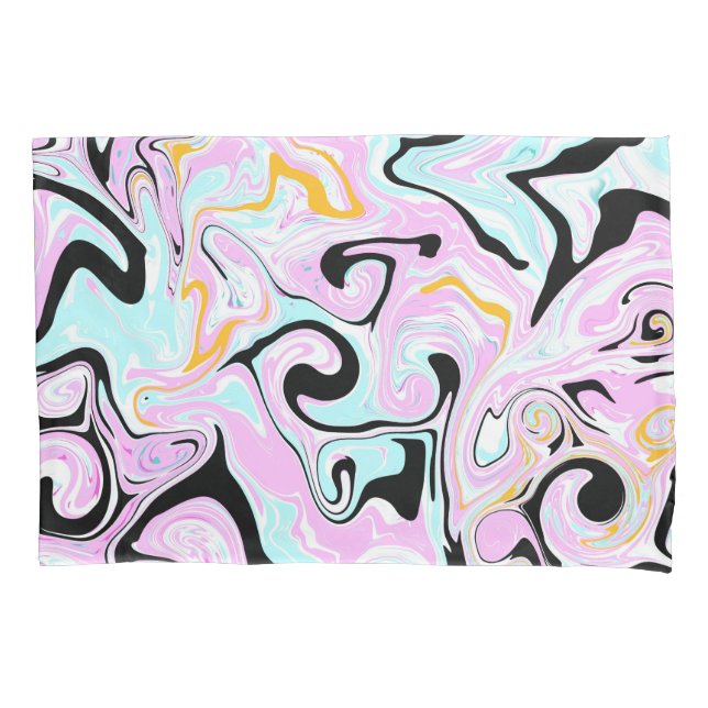 Fluid Art  Cotton Candy Pink, Teal, Black and Gold Pillow Case (Front)