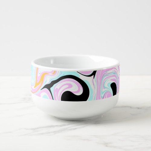 Fluid Art  Cotton Candy Pink Teal Black and Gold Soup Mug