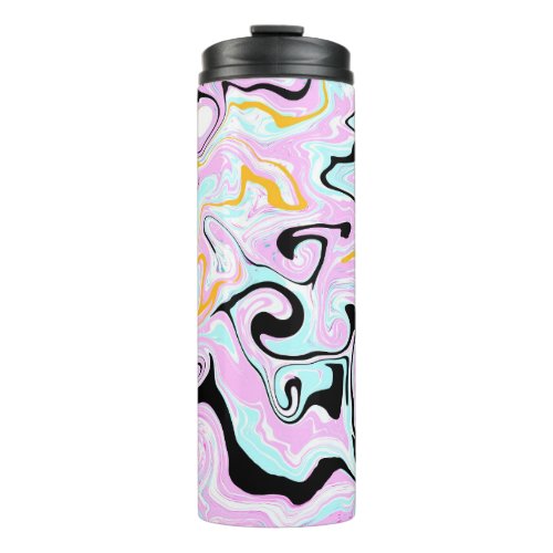 Fluid Art  Cotton Candy Pink Teal Black and Gold Thermal Tumbler
