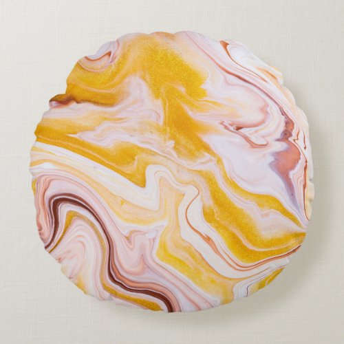 Fluid art iridescent abstract texture round pillow