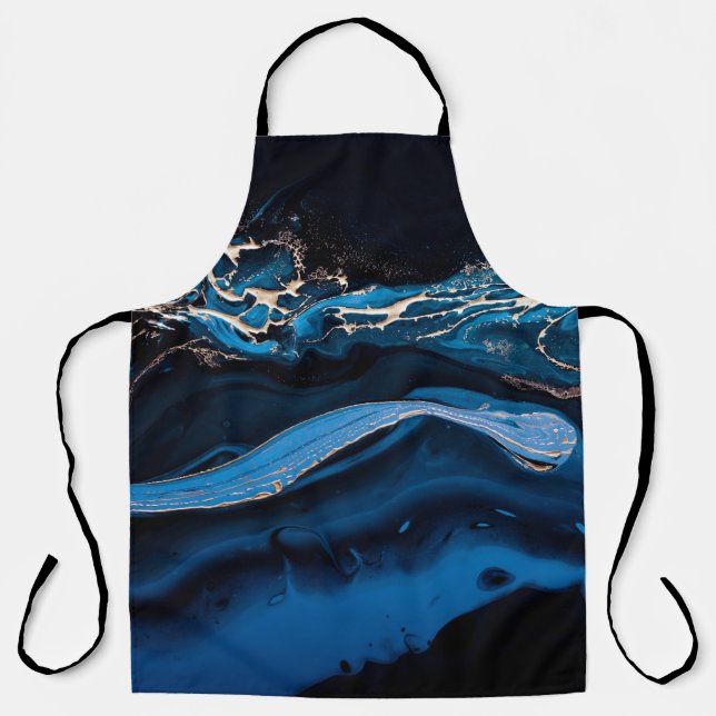 Fluid Art. Liquid Metallic Gold in abstract blue w Apron (Front)