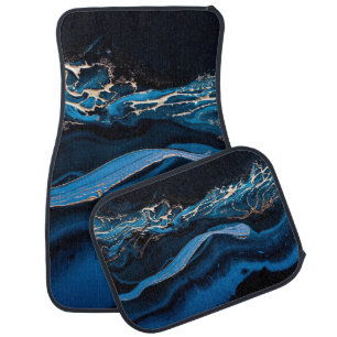 Fluid Art. Liquid Metallic Gold in abstract blue w Car Floor Mat