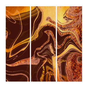 fluid art, , marbled, modern,brown triptych