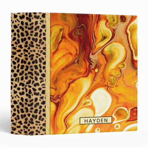 Fluid Art Pour Personalized Leopard Print Abstract 3 Ring Binder
