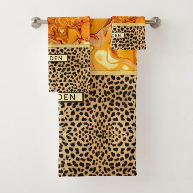 Fluid Art Pour Personalized Leopard Print Bath Towel Set Zazzle