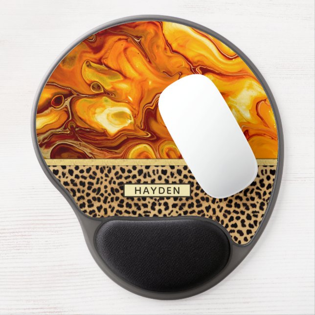 Fluid Art Pour Personalized Leopard Print Gel Mouse Pad (Left Side)