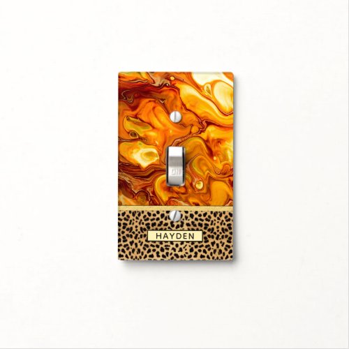 Fluid Art Pour Personalized Leopard Print Light Switch Cover