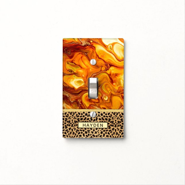 Fluid Art Pour Personalized Leopard Print Light Switch Cover (In Situ)