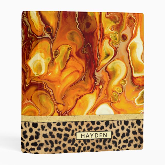 Fluid Art Pour Personalized Leopard Print Mini Binder (Front/Spine)
