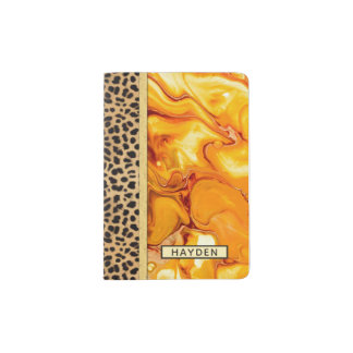 Fluid Art Pour Personalized Leopard Print Passport Holder