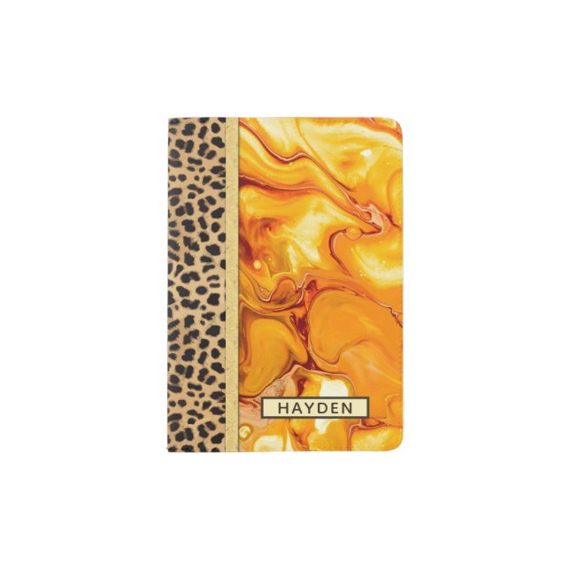 Fluid Art Pour Personalized Leopard Print Passport Holder (Front)