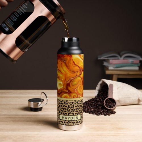 Fluid Art Pour Personalized Leopard Print Water Bottle