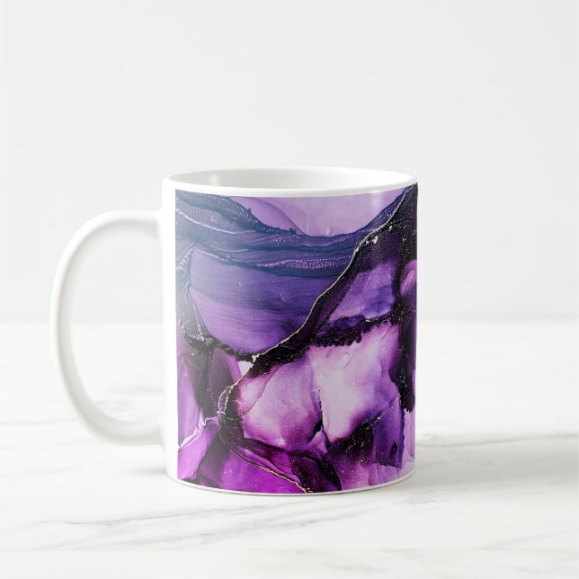 Fluid Art: Purple and Gold Luxury Coffee Mug (Left)