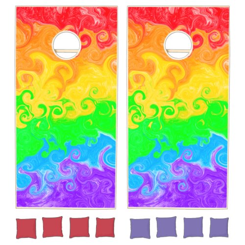 Fluid Art Rainbow Colorful LGBTQIA   Cornhole Set