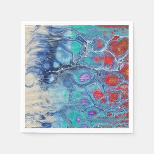 Fluid Art Red White Blue Paper Napkin (Front)