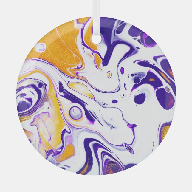 Fluid art texture: swirling paints. glass ornament (Front)