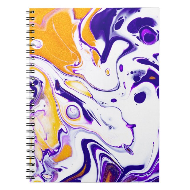 Fluid art texture: swirling paints. notebook (Front)