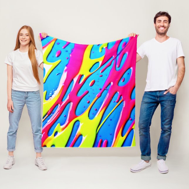 Fluid Colors: A Dripping Abstract Masterpiece Fleece Blanket (In Situ)