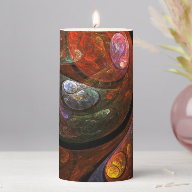 Fluid Connection Modern Cosmic Abstract Art Pillar Candle (In Situ)