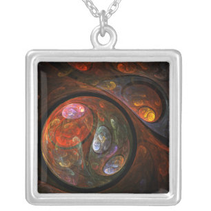Fluid Connection Modern Cosmic Abstract Art Silver Plated Necklace