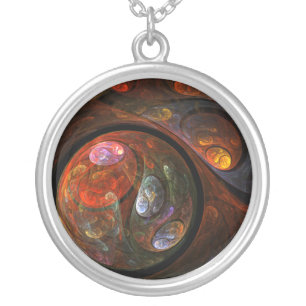 Fluid Connection Modern Cosmic Abstract Art Silver Plated Necklace