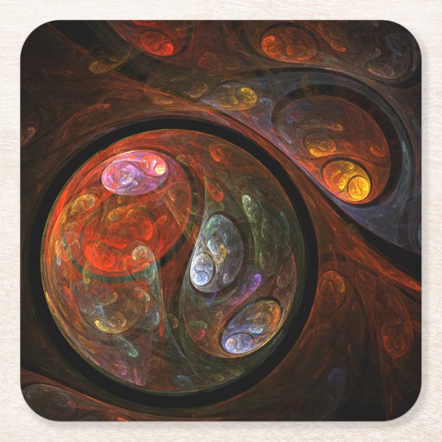 Fluid Connection Modern Cosmic Abstract Art Square Paper Coaster (Front)