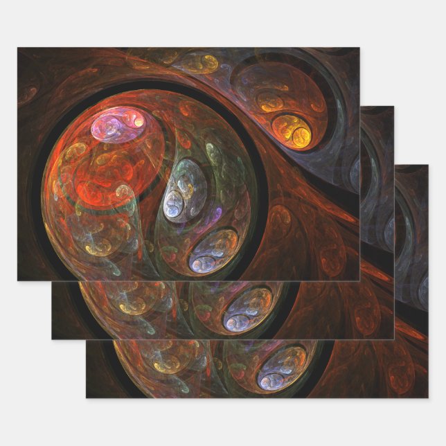 Fluid Connection Modern Cosmic Abstract Art Wrapping Paper Sheets (Set)