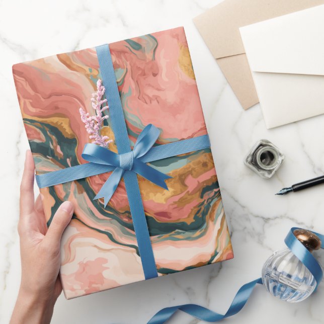 Fluid Coral Peach Water Flow Abstract Pattern Wrapping Paper (Gifting)