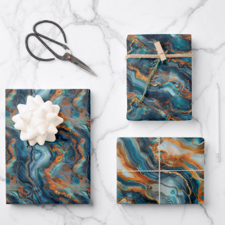 Fluid Geological Formations with Vibrant Blues Wrapping Paper Sheets