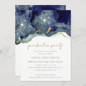Fluid Gold Navy Glitter Graduation Party Invite (Front/Back)