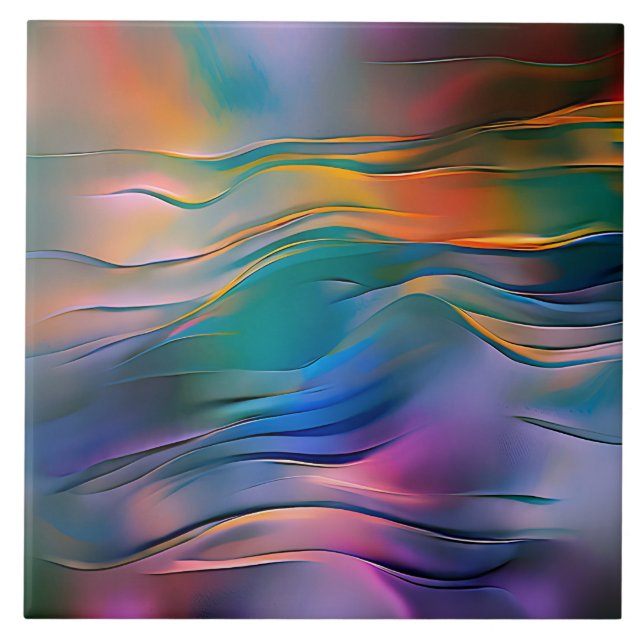 "Fluid Horizons" Contemporary Abstract Art      Ceramic Tile (Front)