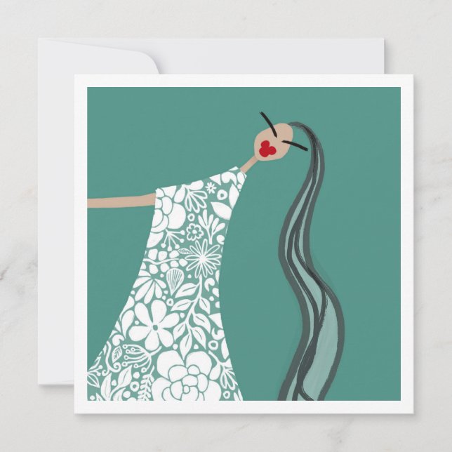 Fluid in White Flowers Glam Fashion Art Card (Front)