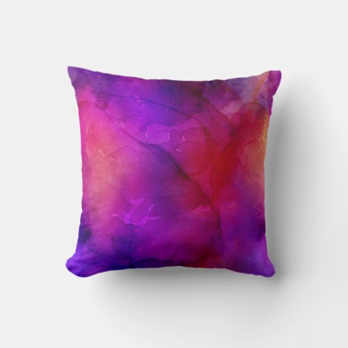 Fluid Ink Purple Blue Red And Pink Art Painting Throw Pillow