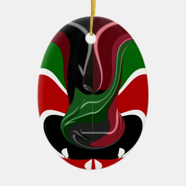 Fluid Kenya: National Flag | Texture Abstract Art  Ceramic Ornament (Front)