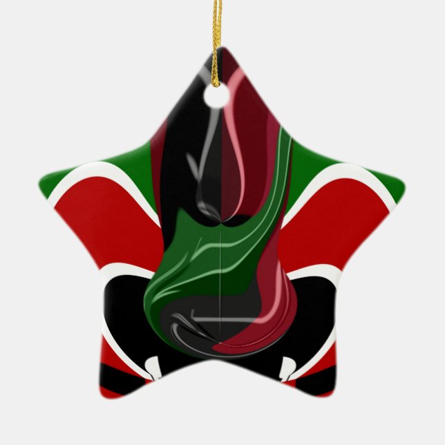 Fluid Kenya: National Flag | Texture Abstract Art  Ceramic Ornament (Front)