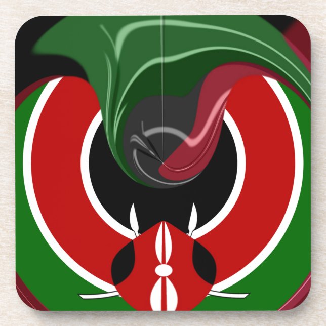 Fluid Kenyan Flag: A Modern Design Beverage Coaster (Front)