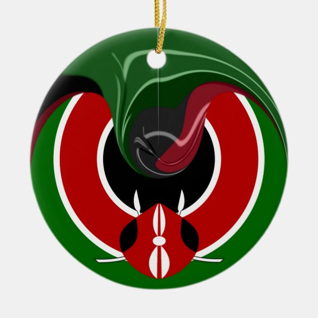 Fluid Kenyan Flag: A Modern Design Ceramic Ornament (Front)