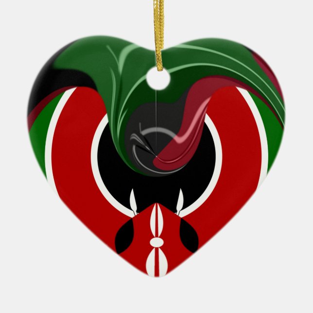 Fluid Kenyan Flag: A Modern Design Ceramic Ornament (Front)