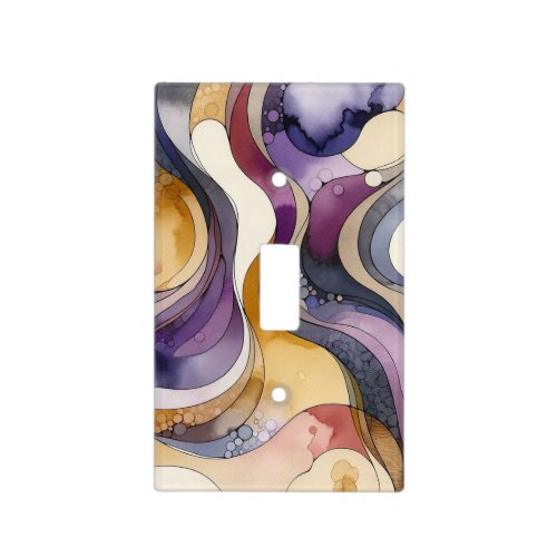 Fluid lines purple and golden abstract watercolor light switch cover
