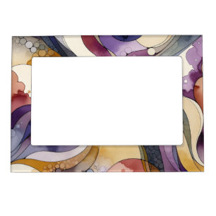 Fluid lines purple and golden abstract watercolor magnetic frame